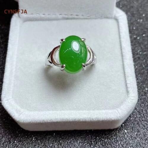 CYNSFJA New Real Rare Certified Natural Hetian Jasper Womens Rings 925 Silver Lucky Amulet Russian Green Jade Ring Fine Jewelry