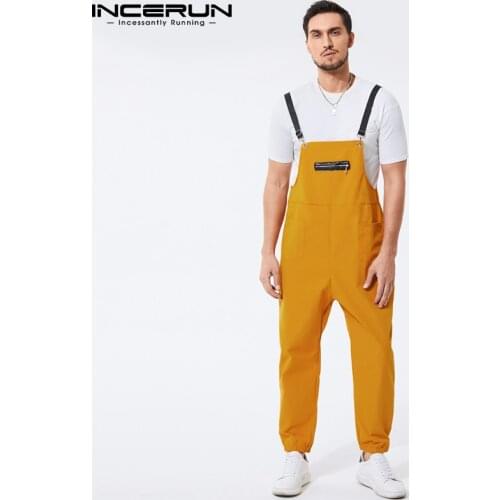 INCERUN Men Jumpsuits 2021 Stylish Loose Pockets Patchwork Casual Suspender Rompers Streetwear Joggers Men Bib Overalls S-5XL 7