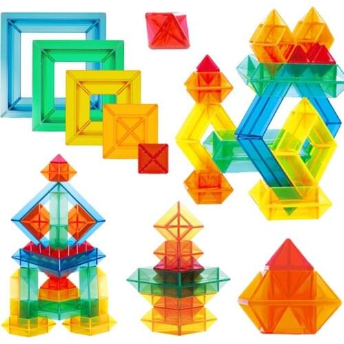 Pyramid Building Blocks DIY Toys Transparent Geometric Blocks Set 3D Space Construction Game Creative Assembling Educational Toy