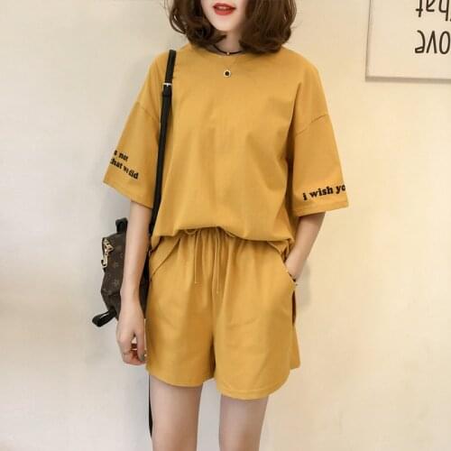 Leisure Womens Suit Female Summer Loose Short-sleeved Shorts Two-piece Set Casual 2 Pieces Outfits Tracksuit