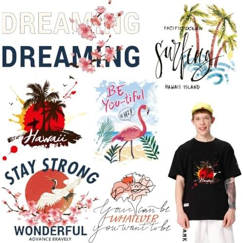 Summer style applique Iron on transfers for Clothes vinyl iron-on transfer patch flower tree Flamingo stickers patches for cloth