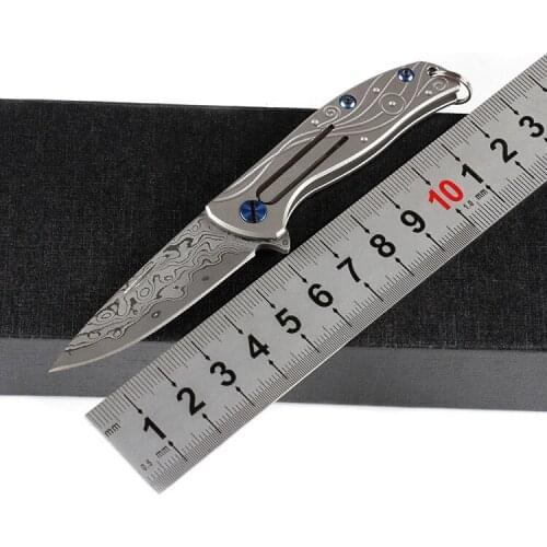 Freewolf Mini Small Folding Knife Keychain Knife Damascus Steel Blade TC4 Titanium Handle Outdoor EDC Pocket Knives H0128