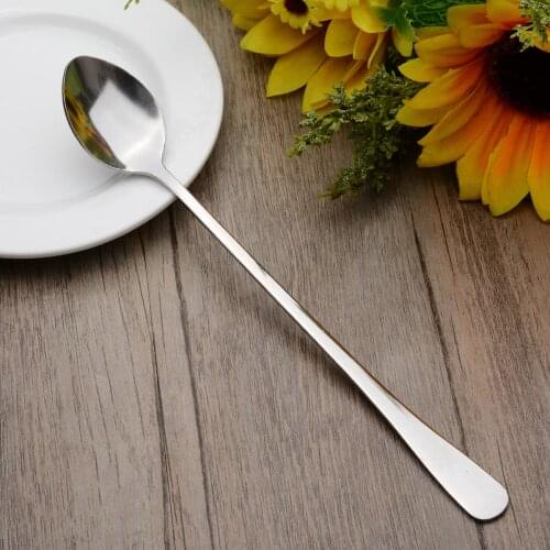 Mayitr 12pcs Long Stainless Steel Cream Cocktail Ice Mixing Coffee Ice Cream Soup Honey Spoon Long Handle Tea Spoons