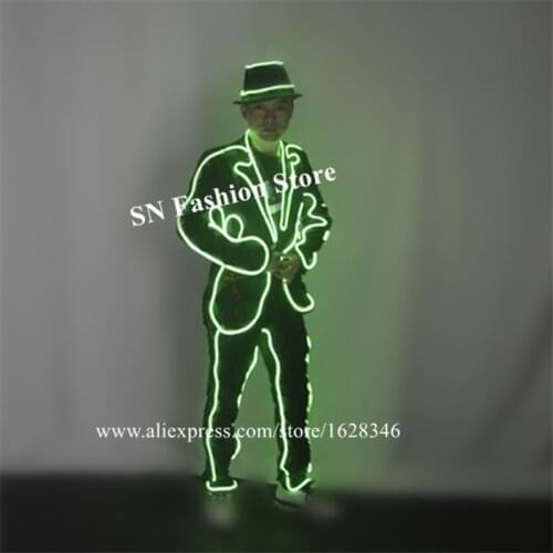 M14 MJ dance suit led robot men show bar performance jacket dj outfits luminous clothing led costumes stage cold light hat disco
