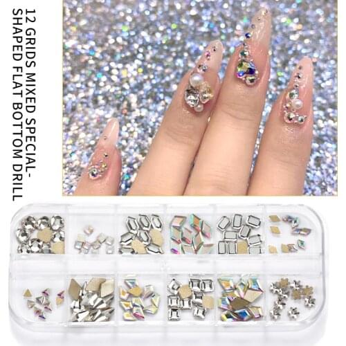A Box of Mixed Nail Art Rhinestone Mixed Size Glitter Diamond Pearl Flat Back Nail Art Rhinestone Applique ManicureDIY Tips Tool
