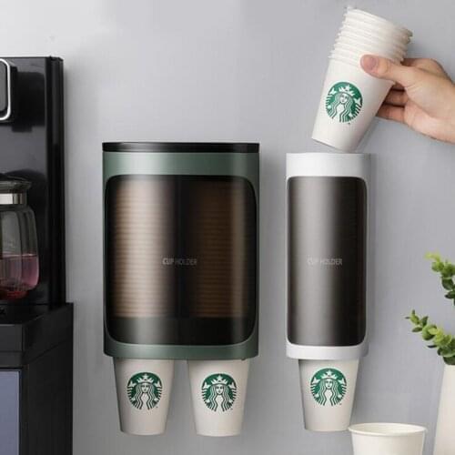 Cup Holder Household Wall-Mounted Disposable Automatic Cup Remove Punch-Free Dust-Proof Drinking Fountain Rack Home Office 2021