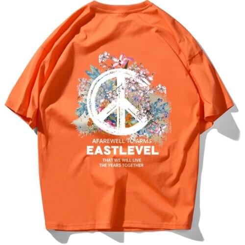 2021 New Fashion Ins Style Retro Fllower Funny Print T Shirts Men Qulity 100% Cotton Top Tee Skateboard White OrangT-shirt