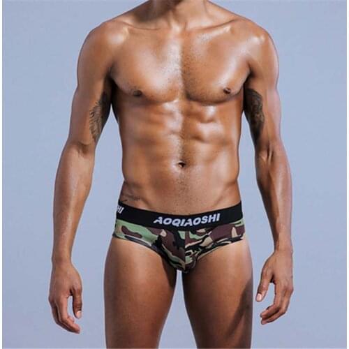 New Mens Briefs Cotton Camouflage Fashion Print Underwear Double-Layer U-convex Large Pouch Low-Waist Underpants Youth Male
