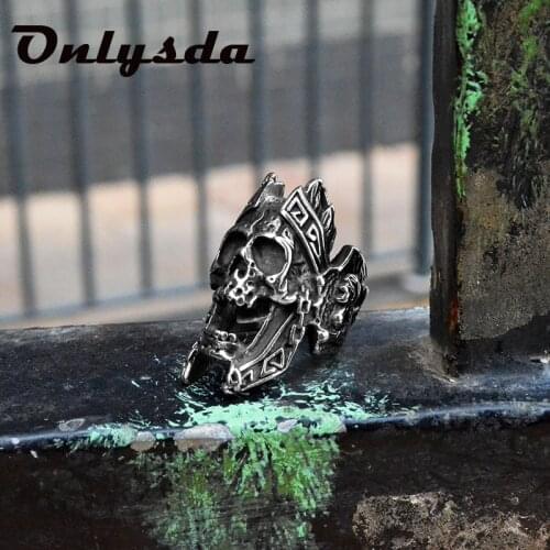 Wholesale Unique Gods of War Ares Skull Rings Punk Rock Warrior 316L Stainless Steel Ring Mens Biker Party jewelry Gift OSR447