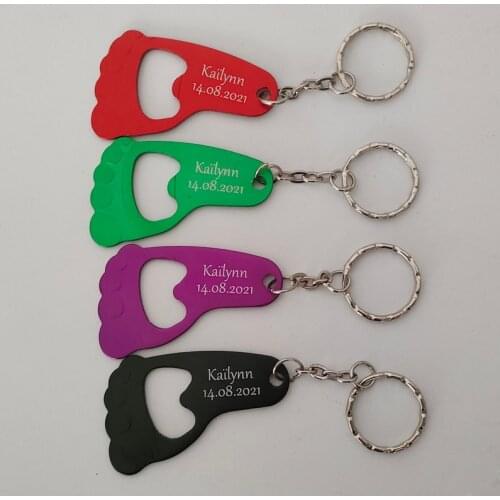 50pcs Personalize Baby Foot Key Chain Bottle Opener Cute Baby Shower Baptism Wedding Gift 1st Birthday Gift Kid Party Keepsake