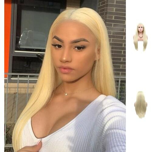 White Blonde Synthetic Lace Front Wigs for Women Platinum White Blonde Middle Part Wig Heat Resistant Makeup Lace Wigs 24 Inch