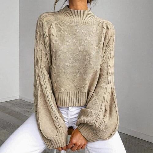 Casual Loose Knitted Sweater Women Autumn Winter Lantern Sleeve Sweater Female Pullover Solid Sexy Jumper Knitwear