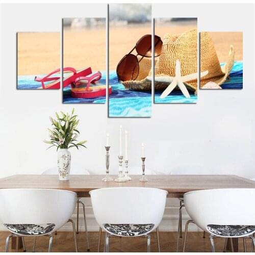 Modern Poster Frame Wall Art 5 Pieces Beach Resort Seascape Canvas Painting Print Modular Picture Living Room Home Decoration
