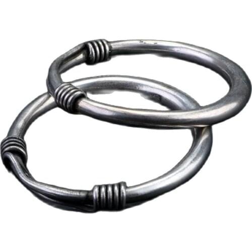 Old Handwork Miao Silver Carve China Adjust Pair Bracelet