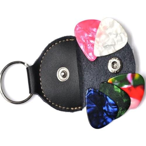 30pcs/Lot Real leather Picks Bag Guitar Bass ukulele Pick-Bags Genuine leather Keychain Pick-Holder Key Chain Bag Black Case
