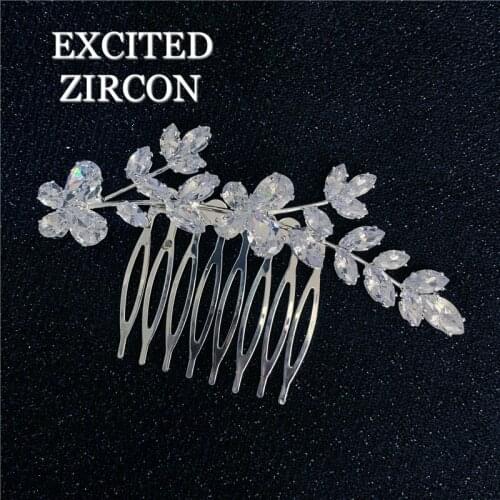 Wedding Bride Fashion Hair Comb Flowers Leaf Hairpin Headdress Elegant Shiny Zircon Rhinestone Flower Hairpin Girl