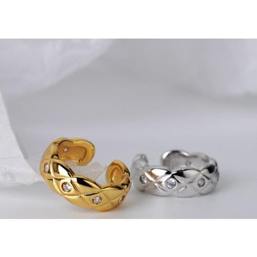 ONLY 1PC 10MM (No pierced) Authentic 925 Sterling silver White/ Gold Grid & zircon CLIP Earrings jEWELRY TLE1117