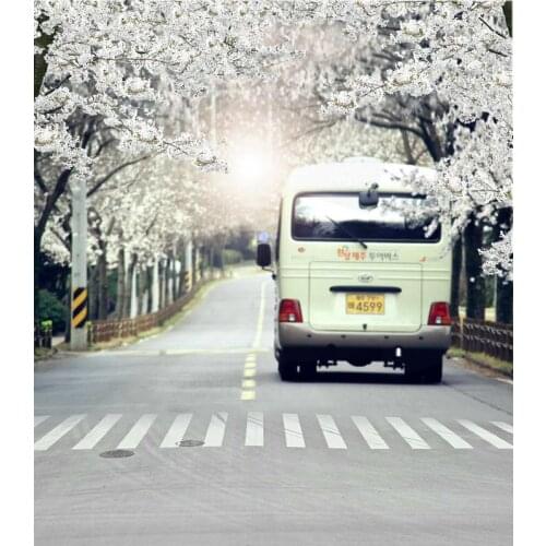 TR 5X7ft Road Street City Backdrops For Photo Studio Blooming White Flowers Photography Background Vinyl Backdrop Digital Cloth