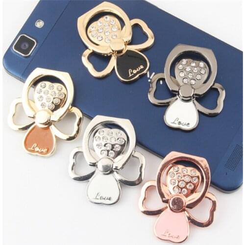 UVR Leaf Mobile Phone Stand Holder Metal For iPhone Xiaomi Huawei All Phone Finger Ring Mobile Smart Phone Holder Stand Diamond