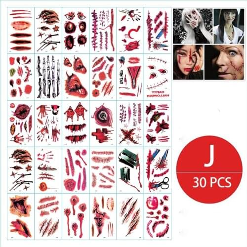 Waterproof Temporary Tattoo Stickers Simulation Horror Bleeding Suture Scars Halloween Makeup Body Art