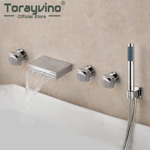Bathroom Tub Faucet 5 Pcs Set wall Mounted Faucet Waterfall Spout With Hand Shower Bath Shower set