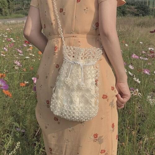 Pearl Bag Womens Messenger Bag Spring Summer Woven Milky White Vintage Womens Bag Tapered Girls Heart Backpack