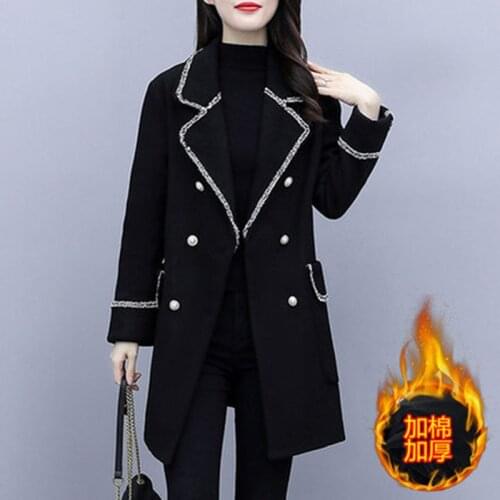 2021 Winter Casual Womens Jacket Double Breasted Office Lady Temperament Suit Coat All-Match Plus Cotton Thick Woolen Coat