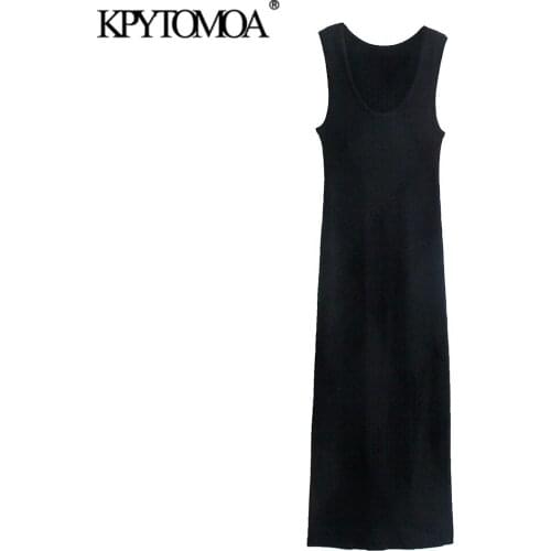 KPYTOMOA Women 2021 Fashion Fitted Knitted Midi Dress Vintage O Neck Sleeveless Female Dresses Vestidos Mujer