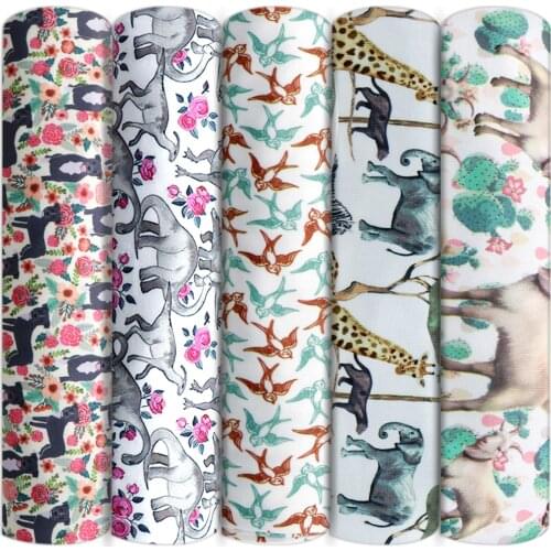 Animals Dog Bird Bee Guinea Pigs 4 Ways Stretch Knit Cotton Fabric Sewing Quilting Needlework Material DIY Handmade Cloth,c13809