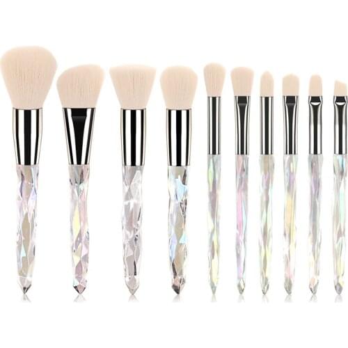 10Pcs Makeup Brushes Set White Crystal handle For Eyeshadow Foundation Concealer Contour Powder eyelash Blending brush T10194