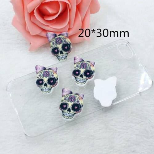 10pcs/lot flat back planar resin skull with bow DIY resin cabochons accessories