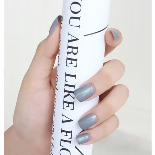 2020 24pcs hot fashion candy color cute nail finished fake nails short paragraph dark gray P104