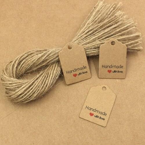 3*2cm 500pcs DIY hand made with love Head Label Luggage Wedding Party Price Tag Kraft Gift Hang Tag with 500pcs strings