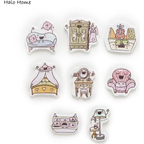 30pcs 2 Hole Mixed Furniture Cute Cartoon Wood Buttons Clothing Sewing Scrapbooking Decor Wooden Crafts 20-32mm