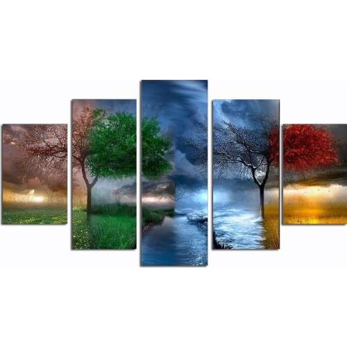 5 Panel Four Seasons Trees Paintings Frame Canvas Print Modern Art Wall Pictures for Living Room Modular Posters Home Decoration