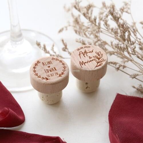 50pcs Personalized Bottle Stopper decor Cork Toppers,Customized Wood Wedding party Favor laser design special gift for guest