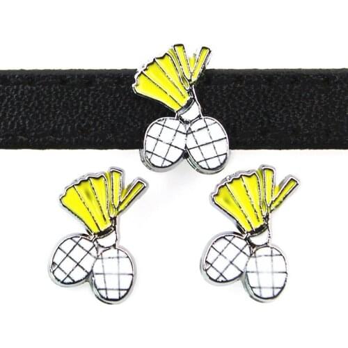 8mm Badminton Sports Slide Charms Flat Hole Enamel Beads Keeper Fit 8mm Stainless Steel Mesh Bracelets DIY Jewelry Making