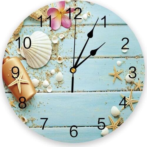 Shell Starfish Flowers Silent Decorative Wall Clock Digital Clock Operated Round Home Office School Clocks