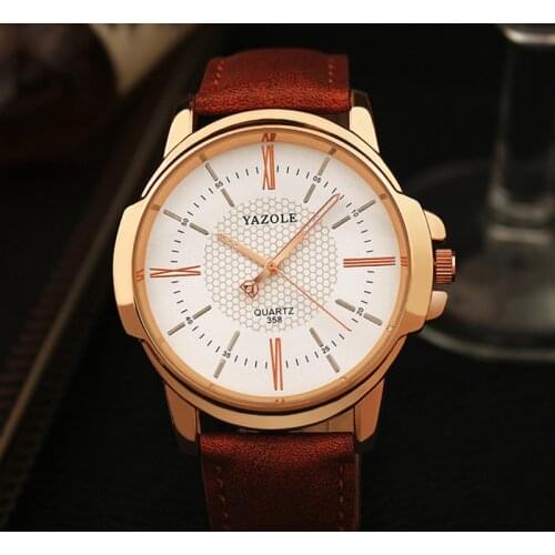 2020 Yazole Watch Mens Watches Top Brand Luxury Rose Gold Watch Men Leather Band Analog Quartz Wristwatches mannen horloge