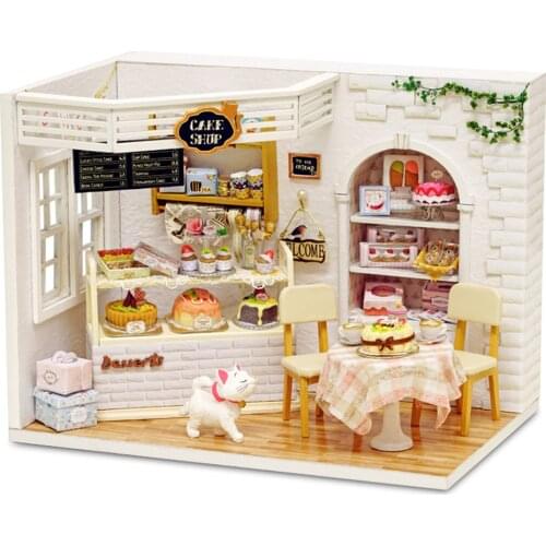3D Wooden DIY Mini Bakery Dollhouse Manual Assembling Model Toys Present Handmade Doll House Model Building Kits Toys