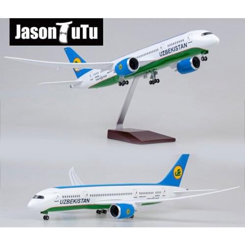 JASON TUTU 43cm Plane Uzbekistan Boeing B787 Airplane Model 1/160 Scale Diecast Resin Aircraft Light and Wheel Gift Collection