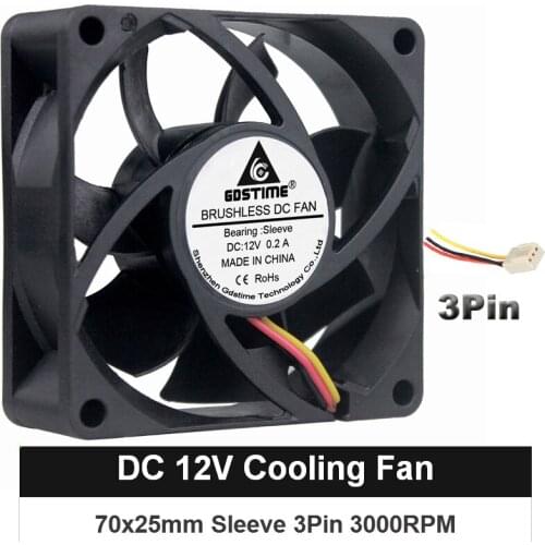 Gdstime 7CM 70MM 70x70x25mm 7025s 3Pin 12V DC Brushless Cooling Cooler Fan With FG Features For Computer Case Heatsink
