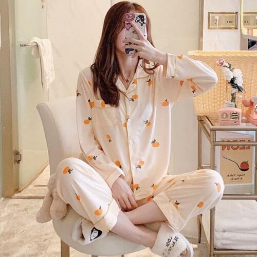 Ins Net Red Long Sleeve Students Sleepwear Pijamas Sweet Fresh Autumn Winter Two-piece Set New Pajamas Women Cute Home Clothes