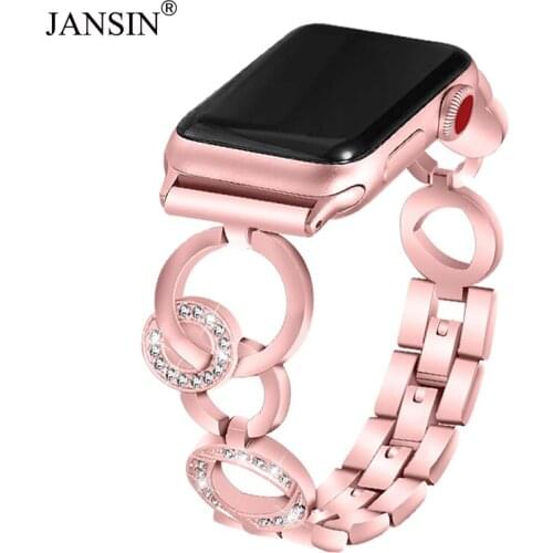 JANSIN Diamond stainless steel Replacement strap For Apple watch 40/44mm 38mm 42mm band iWatch Series 6 SE 5 4 3 women Bracelet