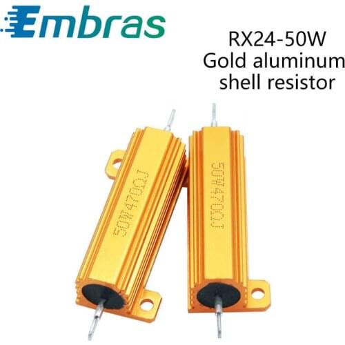 Gold Aluminum Shell High Power Low Resistance RX24-50W 0.1/0.2/0.47/0.68/1/2/10/68/100/330/800 ohms 1K/2/5/10/20/100K 1Pcs