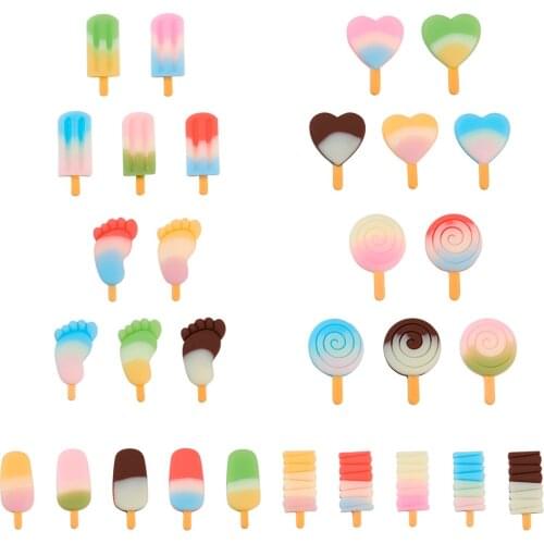 Cute Ice Cream Imitation Food Resin Cabochons Colorful Flatback Cabochons for DIY Jewelry Accessories Phone Case Keychains Decor