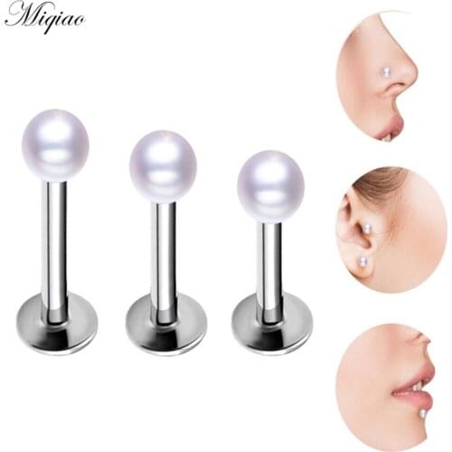 Miqiao 2pc New Product Simple Universal Stainless Steel Lip Nail Imitation Pearl Nose Nail Exquisite Human Body Piercing Jewelry