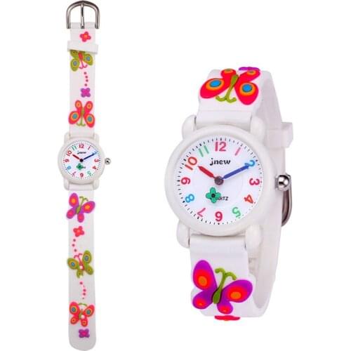 Fashion Little Girls Solf and Comfortable Eco-Friendly Silicone Strap Cute Analog Children Quartz Kids Watch
