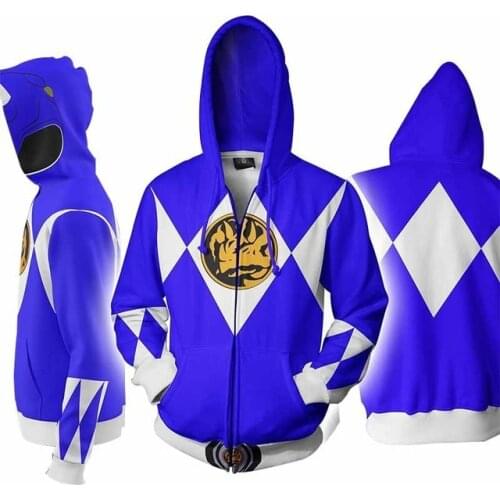 Mighty Morphin Cosplay Zip Up Hooded Kids Men Women Jacket Sweatshirt Hoody Streetwear Coat 3D Printed Hoodie