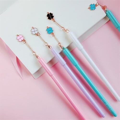 Set Lucky Clover gel pen Mini four leaf pendant Black color pens writing gift Stationery Office school supplies
